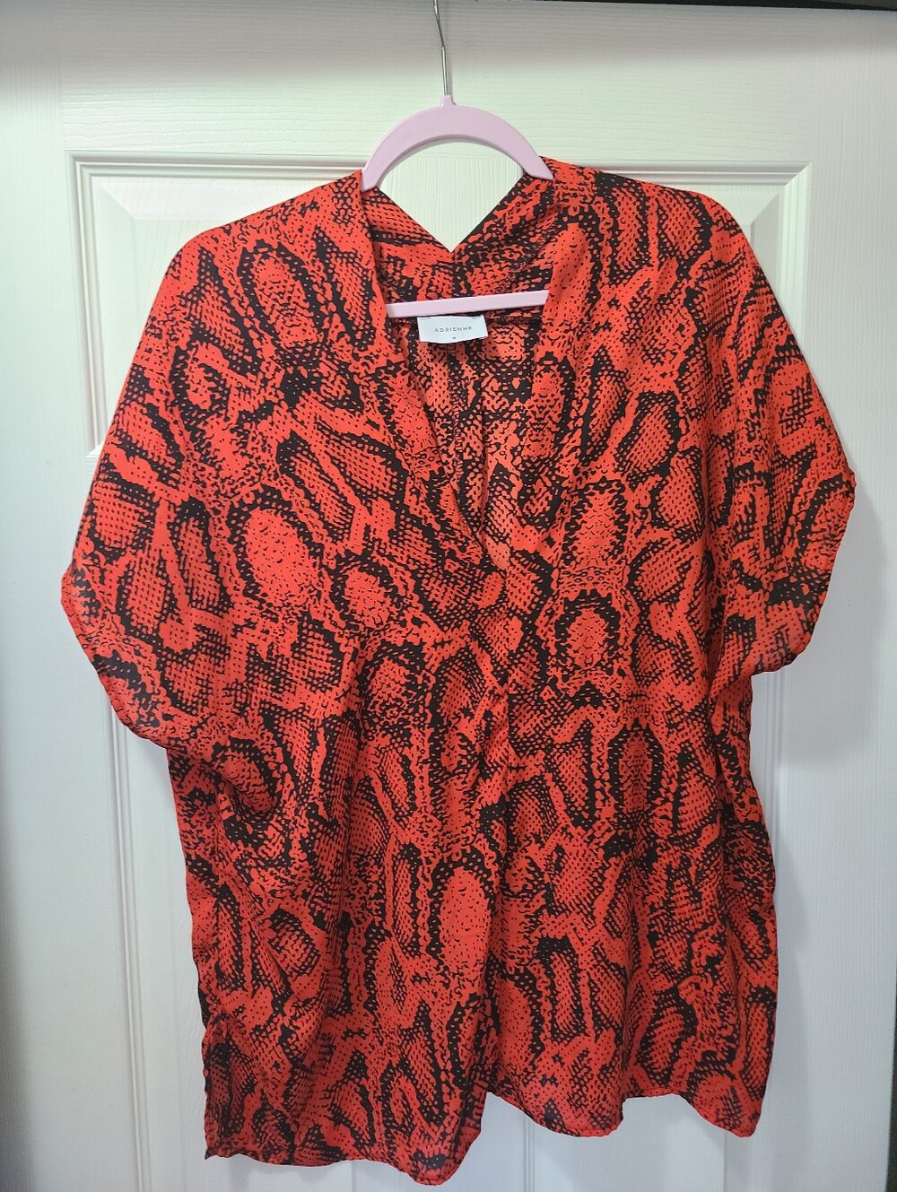 Adrienne Red and Black Abstract Animal Print Top